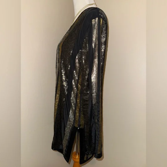 Free People Bianca Striped Sequin/Beaded Open Front Jacket,Size-Small - Picture 8 of 14